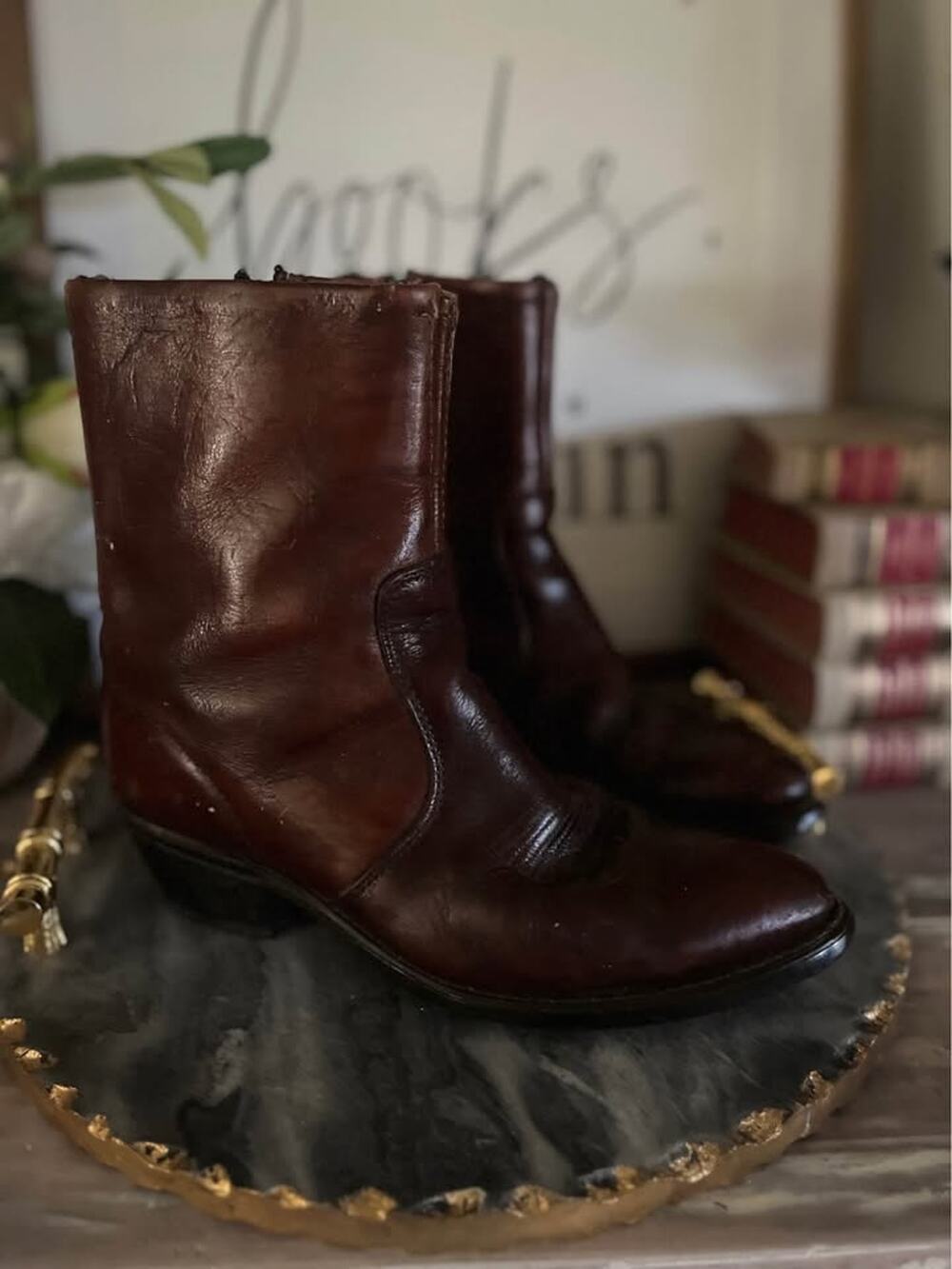 Vintage Durango Brown Leather Western Cowboy Boots Size 8 Rodeo Heeled Ankle